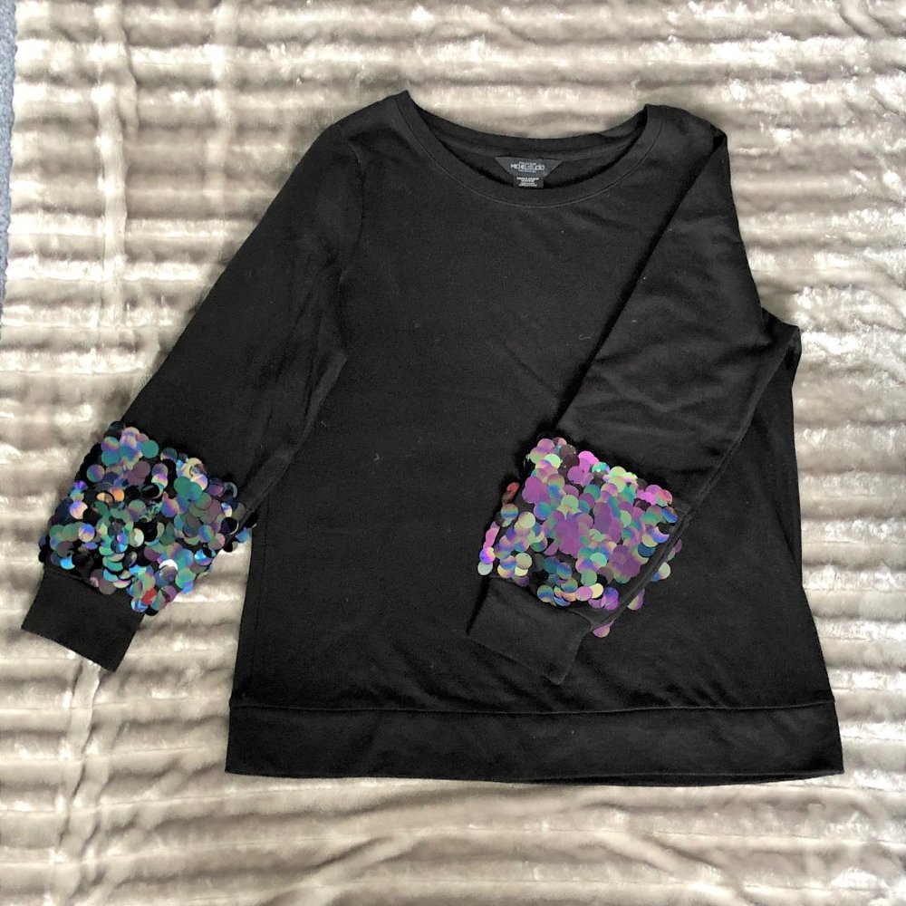 MICHAEL STUDIO BLACK TOP WITH SEQUINED SLEEVES